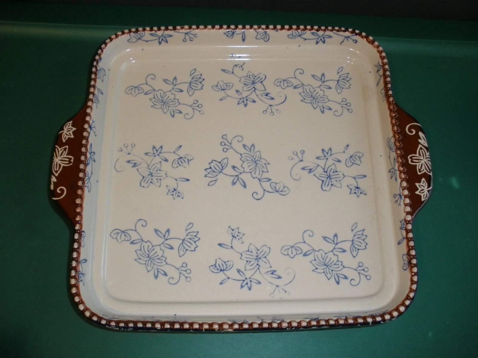 Temptations By Tara Blue Floral Lace 8x8x1 Shallow Baking Pan Sheet Tray (6)
