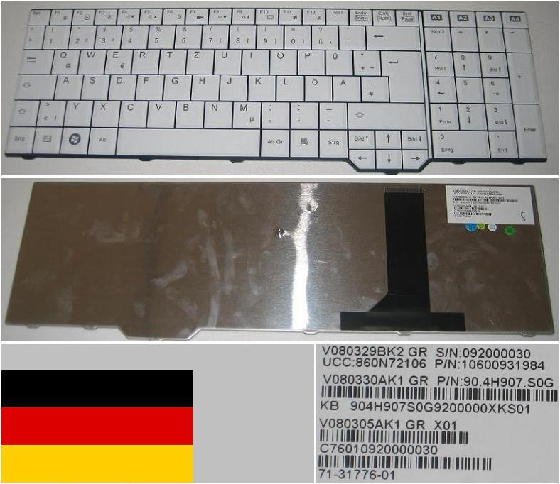 Clavier QWERTZ allemand Fujitsu Pi3625 Li3710 FIC MY071D 90.4H907.S0G blanc