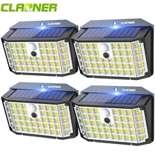 4Pack Solar Powered 176 LED Wall Lights PIR Motion Sensor Outdoor Security Lamp