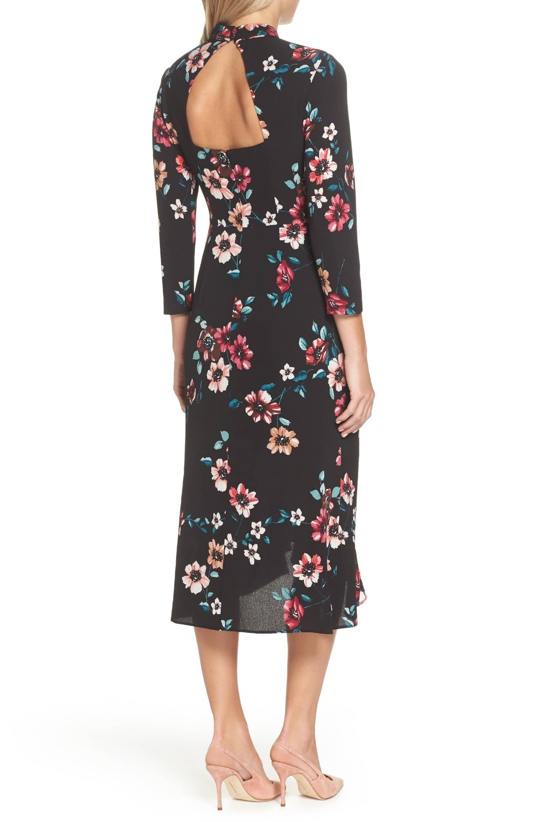 Ruffle Mock High Neck Cutout Midi Dress 