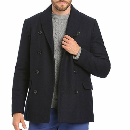 ben sherman mens solid shawl collar peacoat long sleeve coat