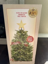 Cracker Barrel Black ELVES in SLEIGH Rotating Tree Topper Star Mr. Christmas