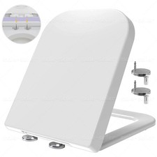 Image of Luxury Square Toilet Seat Heavy Duty White Soft Close Top Quick Release Hinges