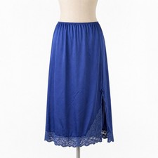 Vintage Vassarette Satin Lace Trim Half Slip 29" Skirt Size M Blue Elastic Waist