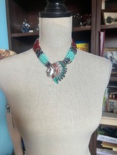 STATEMENT WESTERN FEATHER HEAD CHARM WEAR ANYWHERE FASHION NECKLACE JEWELRY SET 