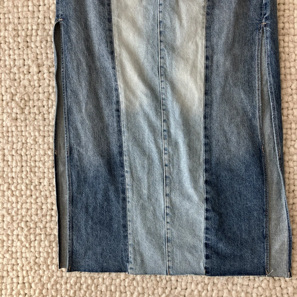 Maxi Falda Vaquera Zara Azul Mediana Jean Retazos Abertura Y2K Western Festival Foto 4 de 4