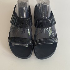 FitFlop Flare Rhinestone Slides Sandals Women Blue Suede Slip On Comfort Size 8
