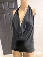 Womens Black Halter Neck Backless Tank Top Ri...