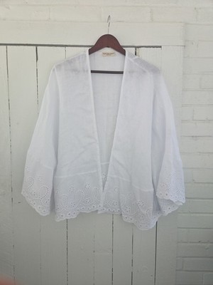 Terzo Millennio Linen Open Front Cardigan Cape Cover Up Eyelet Detail One Size
