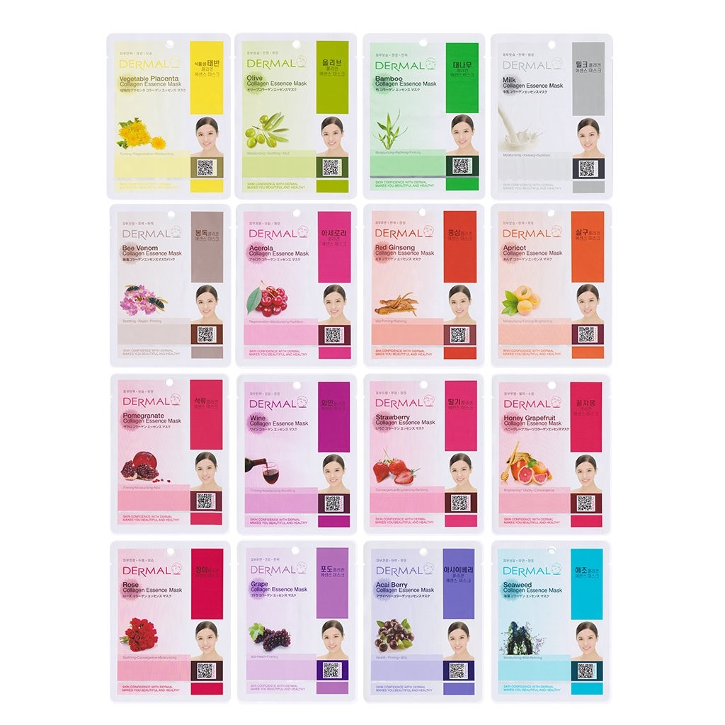16-Piece Collagen Essence Korean Face Mask Set - Hydrating Soothing Skincare
