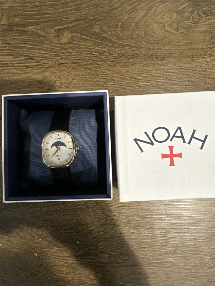 Noah x Timex Oval Moon Phase Watch Gold Tone Black Leather Strap