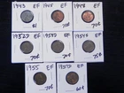 8 Circulated EF Lincoln Wheat Cents 1943 to 1957D