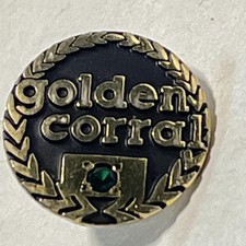 Golden Corral Employee Service Award Lapel Pin Gold Tone Green Rhinestone Enamel