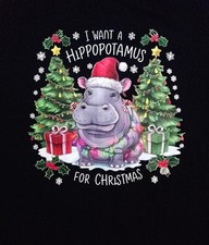 I Want A Hippopotamus For Christmas Black Tee Shirt Sz. XXL Runs Small 