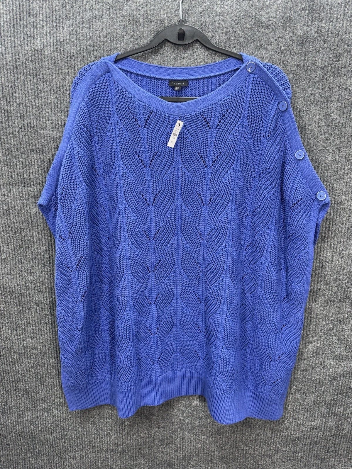 Talbots Draped Poncho Womens M/L Blue Chevron Pointelle Cable Knit Button NEW