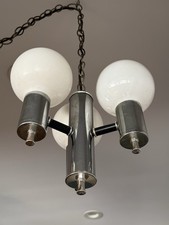 Mid Century Modern Plug Swag Vintage Chrome 3 light Chandelier Glass Globe MCM