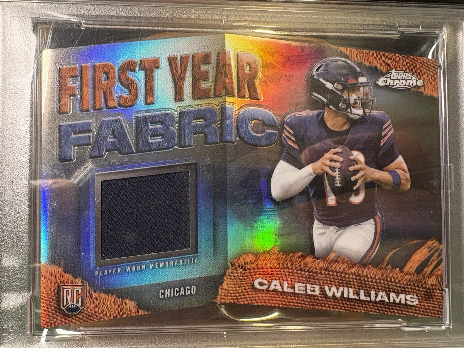 2024 RC Topps Chrome - First Year Fabric Caleb Williams Player Worn Patch PSA 8 view 2