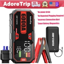 AdoreTrip Car Jump Starter 6000A 12Volt Supersafe Lithium Battery Booster Jumper
