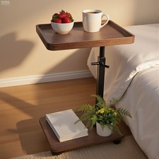 Beistelltisch Höhenverstellbar mit Rollen C Form Couchtisch Sofatisch Side Table
