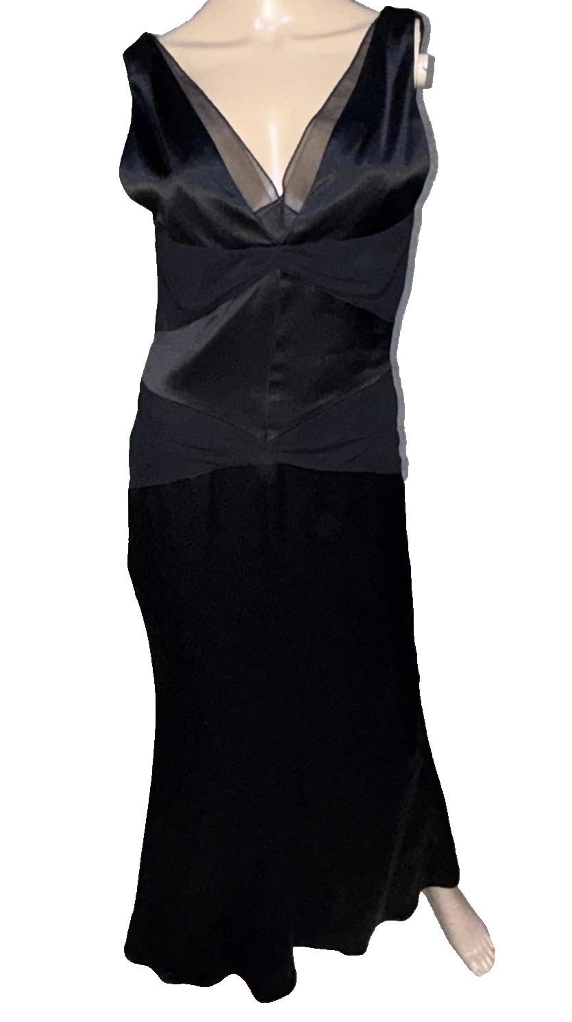 Vera Wang Vintage Black Satin Draped Back Sleek Evening Gown Long Dress US 4