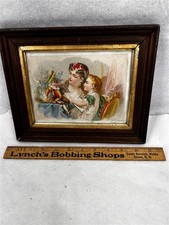 antique picture frame wooden w/print 8 x 9 x ...