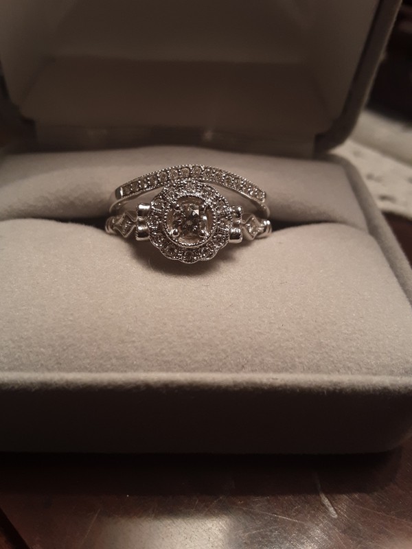 1/3  Carat Total Weight Halo  Diamond Wedding Set. Size 7