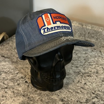 Vintage Hopcaid Thermogas Sewn Patch Blue K-Brand Denim Trucker Hat *Destroyed*