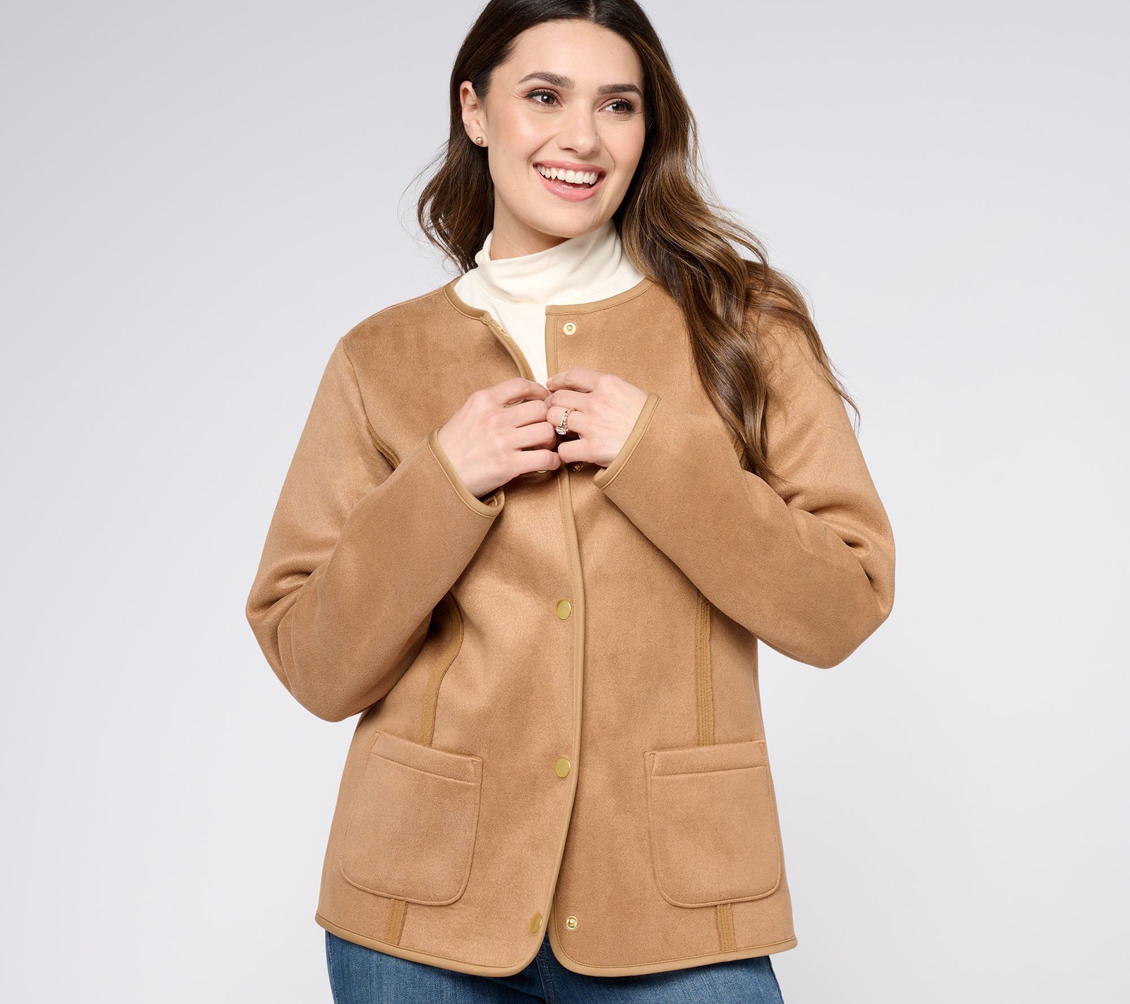 Susan Graver Women's Jacket Sz XS Weekend Bonded Faux Suede & Sandalwood A611713