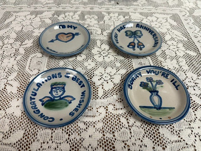 Set of 4 -M.A. Hadley Hand Painted Signed Ceramic Coaster Holiday Mini Plates