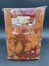 Elegant Brown Damask Thanksgiving Fall Tablecloth 60 x 84" Oblong Polyester