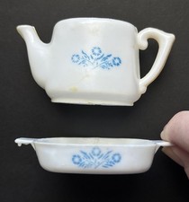 Corning Ware Toy Vintage Blue White Cornflower Teapot  Casserole Dish 1970  s
