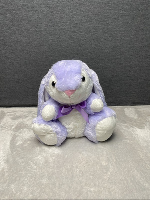 Purple Floppy Eared Bunny Rabbit Plush Sitting Satin Bow Best Made Toys Lovey