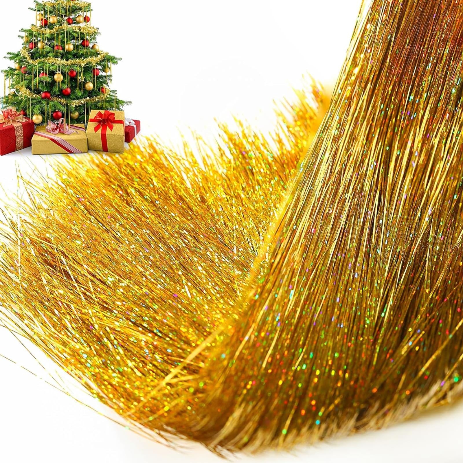 3000 Christmas Tinsel Strands,Gold Tinsel for Xmas Decor | Angel Hair Tinsel ,Lametta for Holiday Christmas Tree Decorations - Image 2