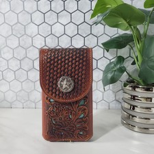Western Tooled Leather Belt Loop Cell Phone Case Holder Cowboy