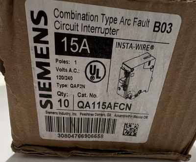 Siemens QA115AFCN 15A 1-Pole Combination Arc Fault Circuit Interrupter 10 Pack