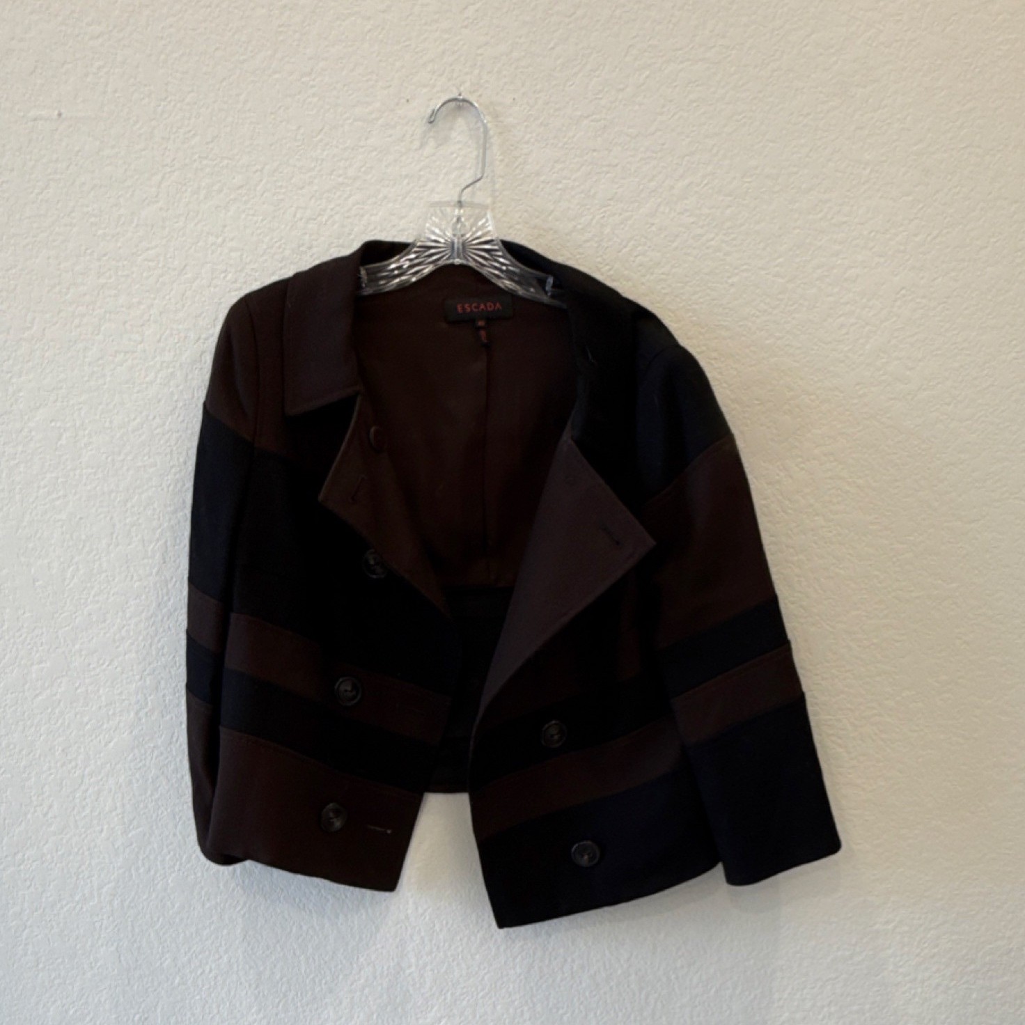 Escada Brown Black Striped Button Collared Women'… - image 1