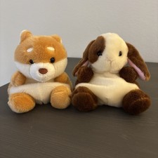 Aurora Palm Pals Lot Of 2 - Clover Bunny  Shiba Inu Dog Puppy Plush 4.5  