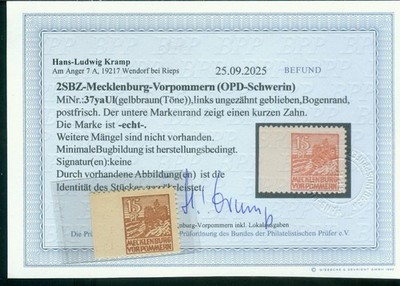 SBZ MVP Mi. Nr. 37 ya Ul postfrisch, BPP tiefgeprüft