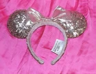 ?  Disney Parks Rose Gold Champagne Sequin Minnie Mouse Bow Ears Headband