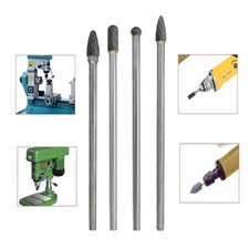4 X Rotary Burr 1/4 Inch 6mm Shank 150mm Long Carbide Cutter CNC Engraving Bit