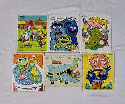 Vintage 70s-80s Playskool & Fisher-Price Wooden Puzzle Lot Sesame Street & More