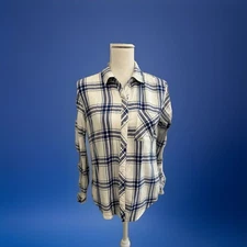 Rails Hunter SO SOFT Plaid Button Front  Shirt Flannel Navy Blue Sz S EUC