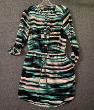 APT 9 Dress Womens 12 Shirt Dress Striped Pockets Roll Tab Long Sleeve Preppy