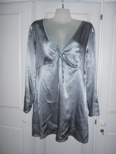 BNWT Zara Silver Satin Long Sleeve Plunge Neckline With Ties Short Dress -M/UK10