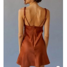 Women Urban Outfitters Silky Mini Dress in Copper Brown Size Small