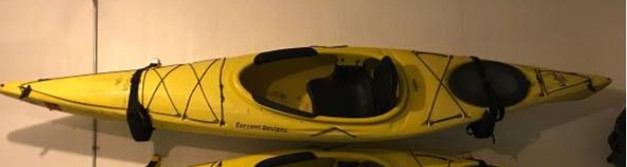 Current Designs Kestral 120 Kayak, life jacket, paddle, wet 