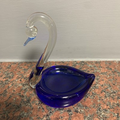 Vintage große Kunst Glas Schwan Schmuck Schale/Dekor