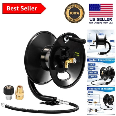 #ad 100ft Manual Crank Pressure Washer Hose Reel Rust Resistant Steel Construction $181.31
