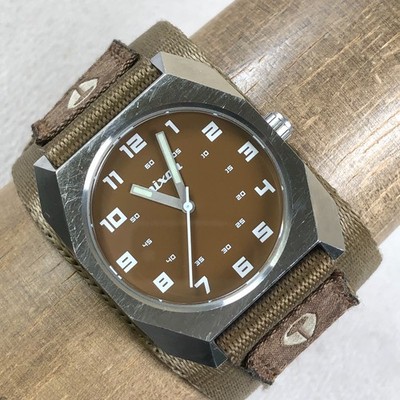 Nixon The Scout Men Brown Dial Wide Cuff Nylon Band Quartz 34mm Watch 7 1/4''