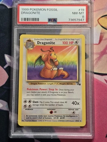 1999 Pokemon Fossil Dragonite 19/62 Non Holo PSA 8
